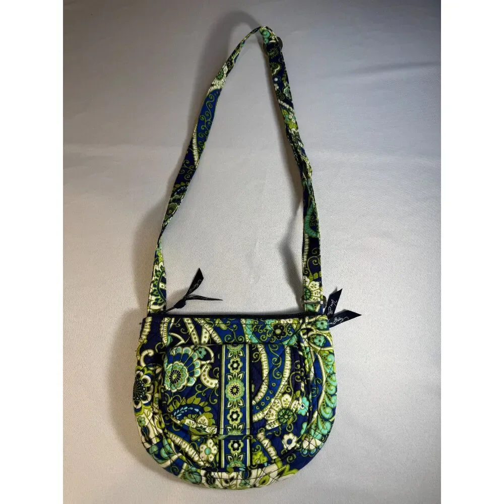 Vera Bradley Lizzy Crossbody Blue, Black, Green and White pattern.